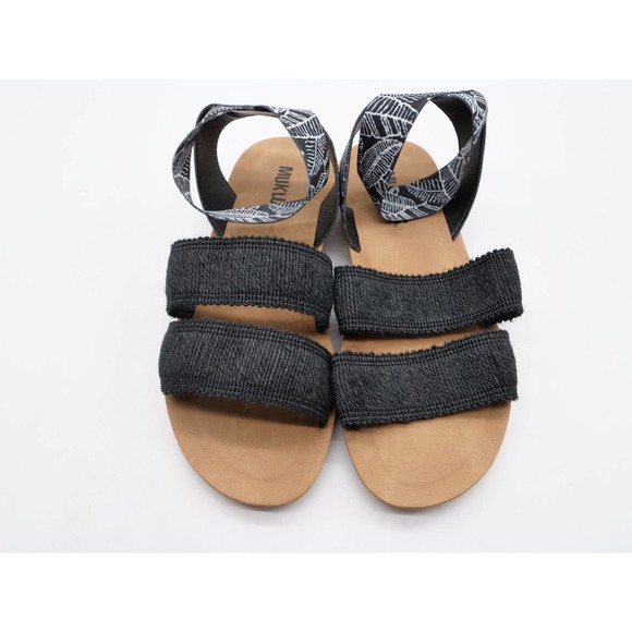 Muk Luks Womens 8 Sandals Black Stretch Fabric Ankle Strap Flat Open Toe Pull On - Picture 8 of 10